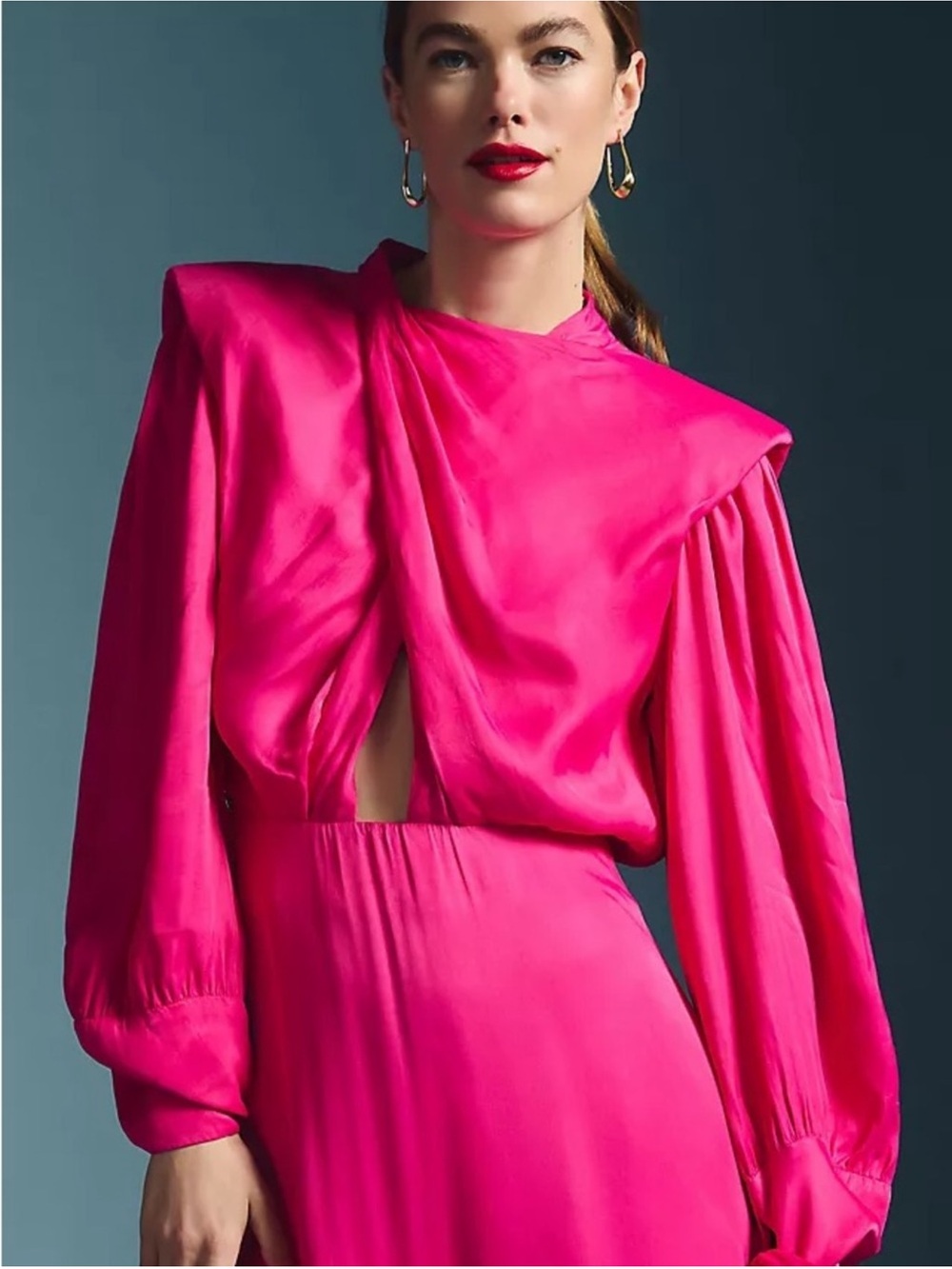 Farm Rio Pink Satin Draped Maxi Dress